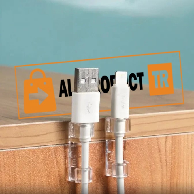 Allproduct Kablo Sabitleyici Klips Seti Kendinden Yapışkanlı Pratik Kablo Düzenleyici Şeffaf
