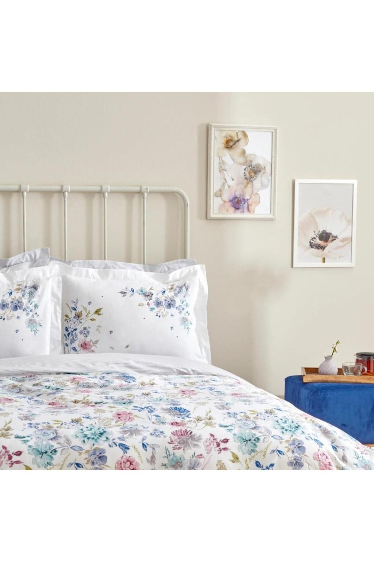 Nevresim Takımı %100 Pamuk Çift Kişilik Floral Lila