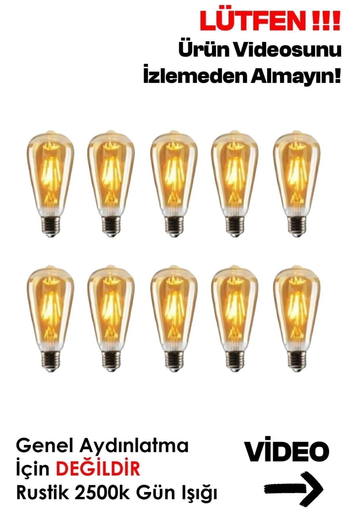 10'lu St64 Flamanlı Rustik Led Ampul Dekoratif Vintage Aydınlatma Tasarruflu Led Ampül