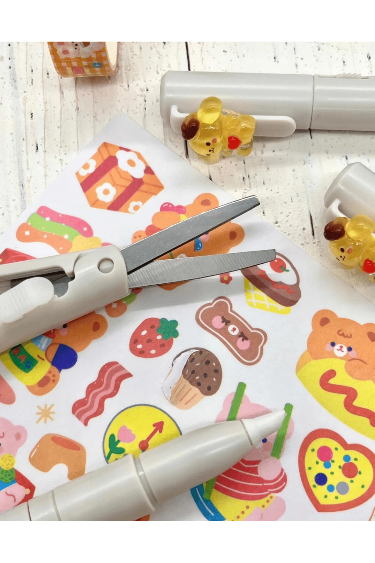 Sanrio Purin Karakterli Gri Kalem Görünümlü Çift Uç Tasarım Makas Ve Maket Bıçağı/Falçata