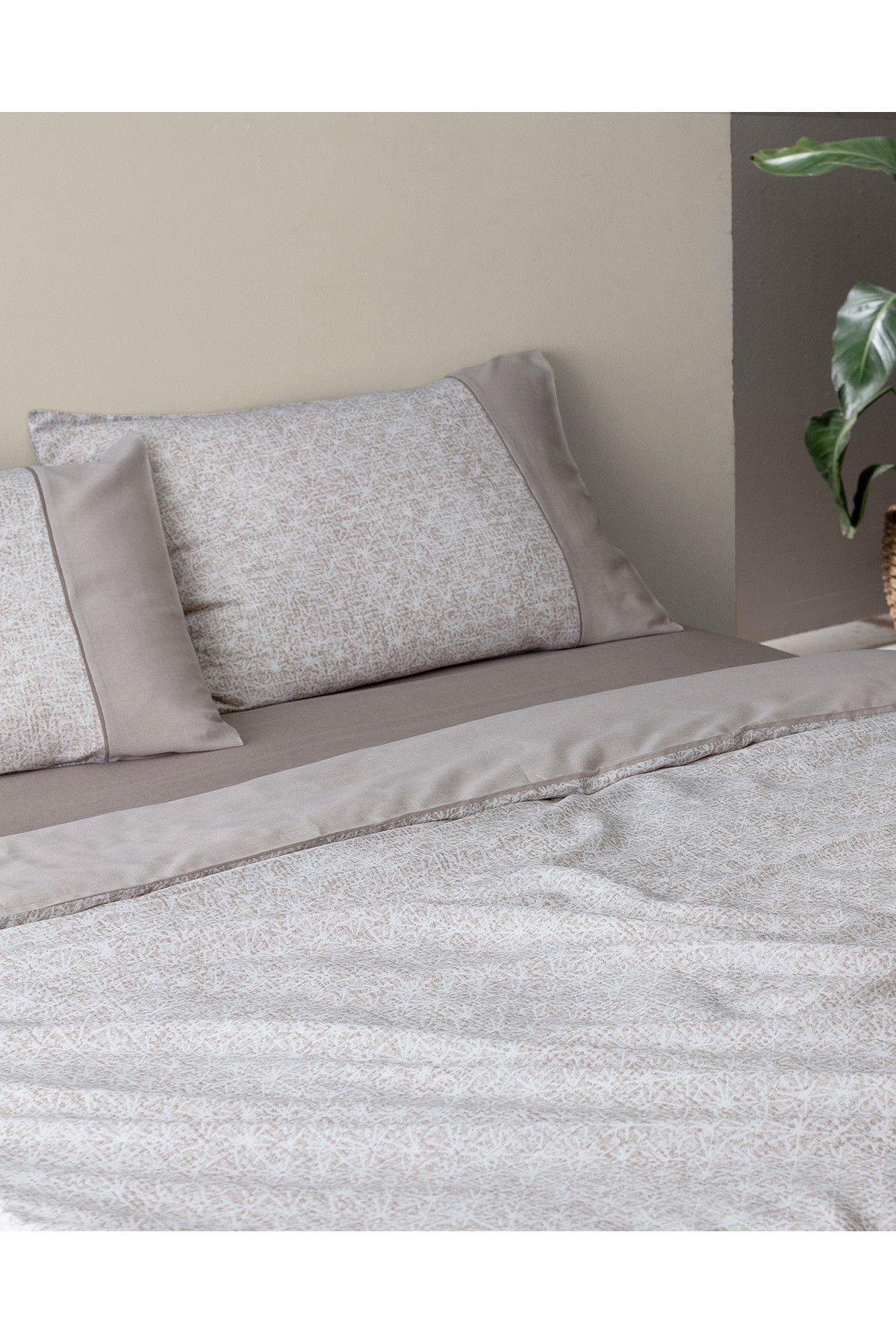 Astrid King Size %100 Pamuk  Crep Baskılı Nevresim Takımı - Bej