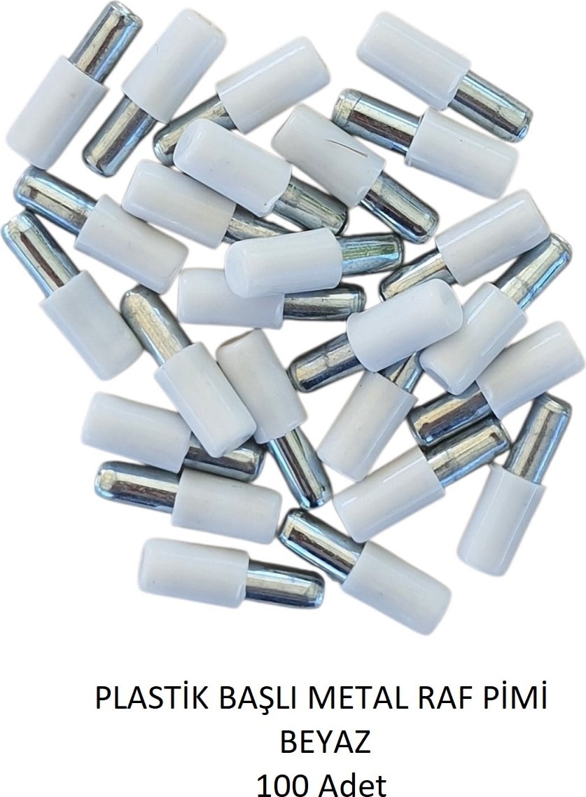 Plastik Metal Başlı Raf Pimi beyaz 100 adet