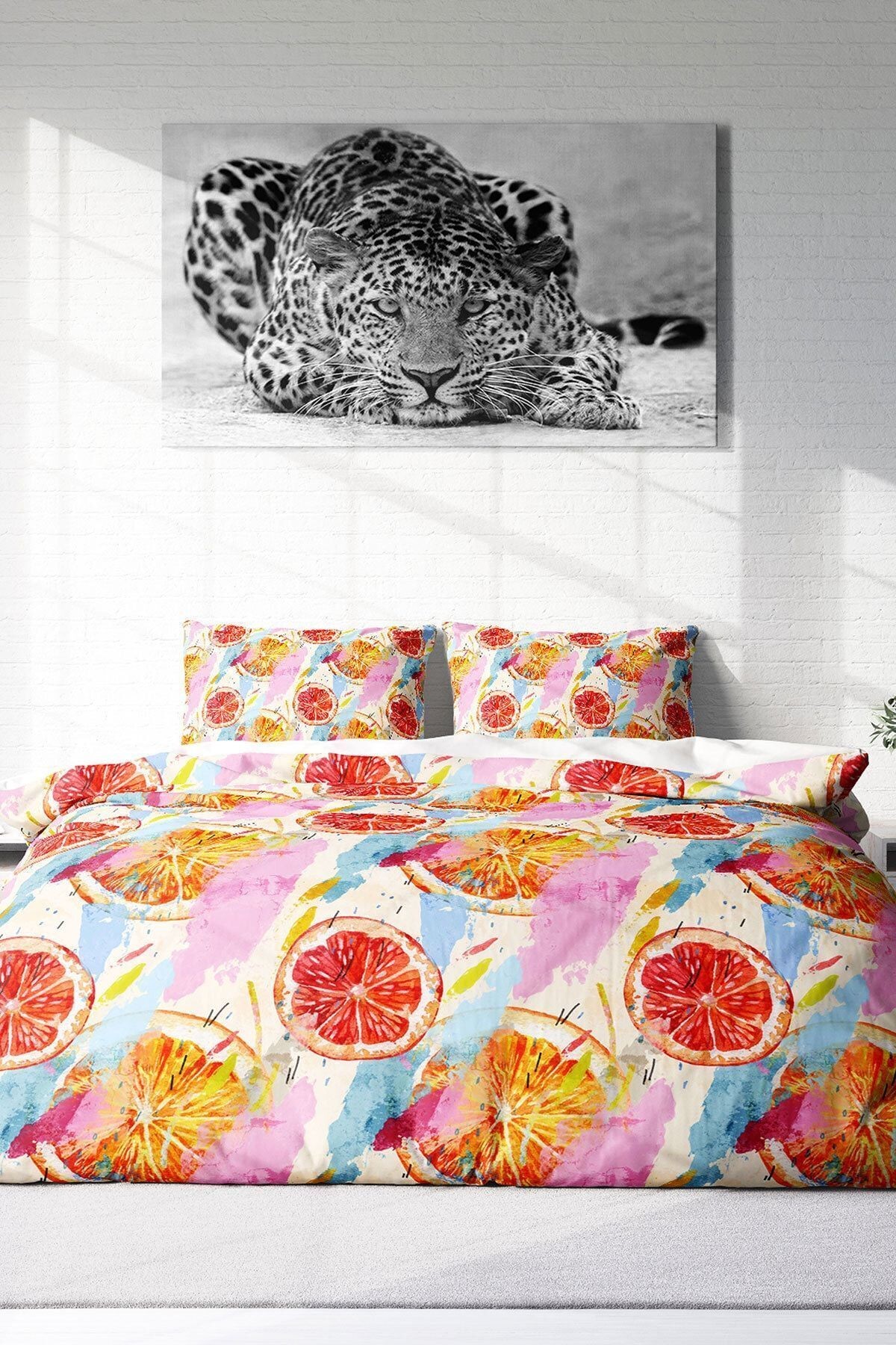 Kıng Sıze Orange Fruit 3d Pamuk Saten Çift Kişilik Nevresim Takımı 220x240cm
