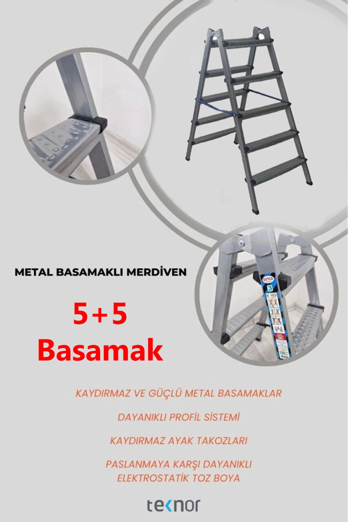Çift Taraflı Dayanıklı 5+5 Metal Basamaklı Merdiven
