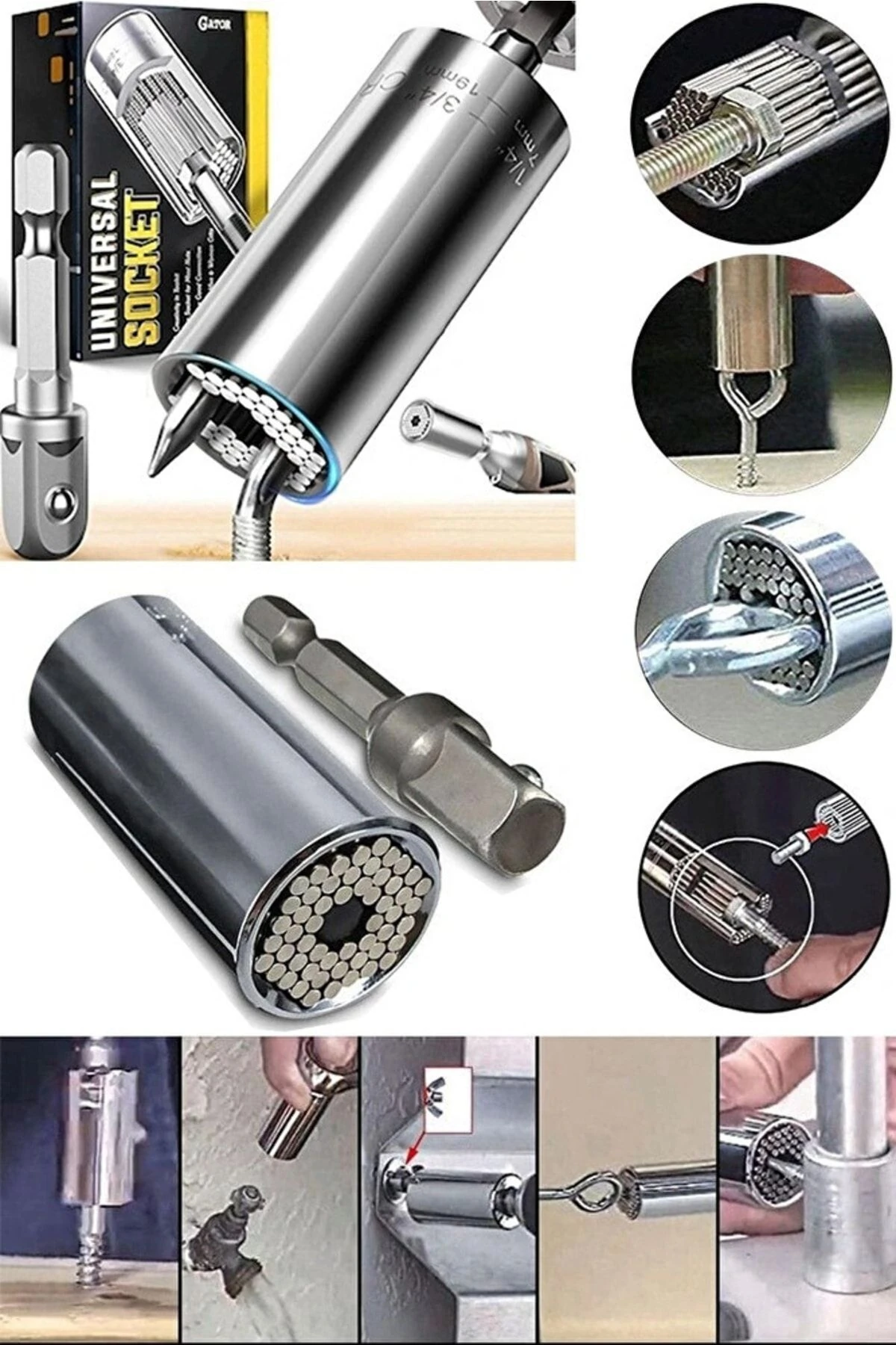 Alman Chrome Vanadium Çelik 7-19 Mm Ats Akıllı Çok Amaçlı Lokma Aparatı Seti Üniversal Anahtar