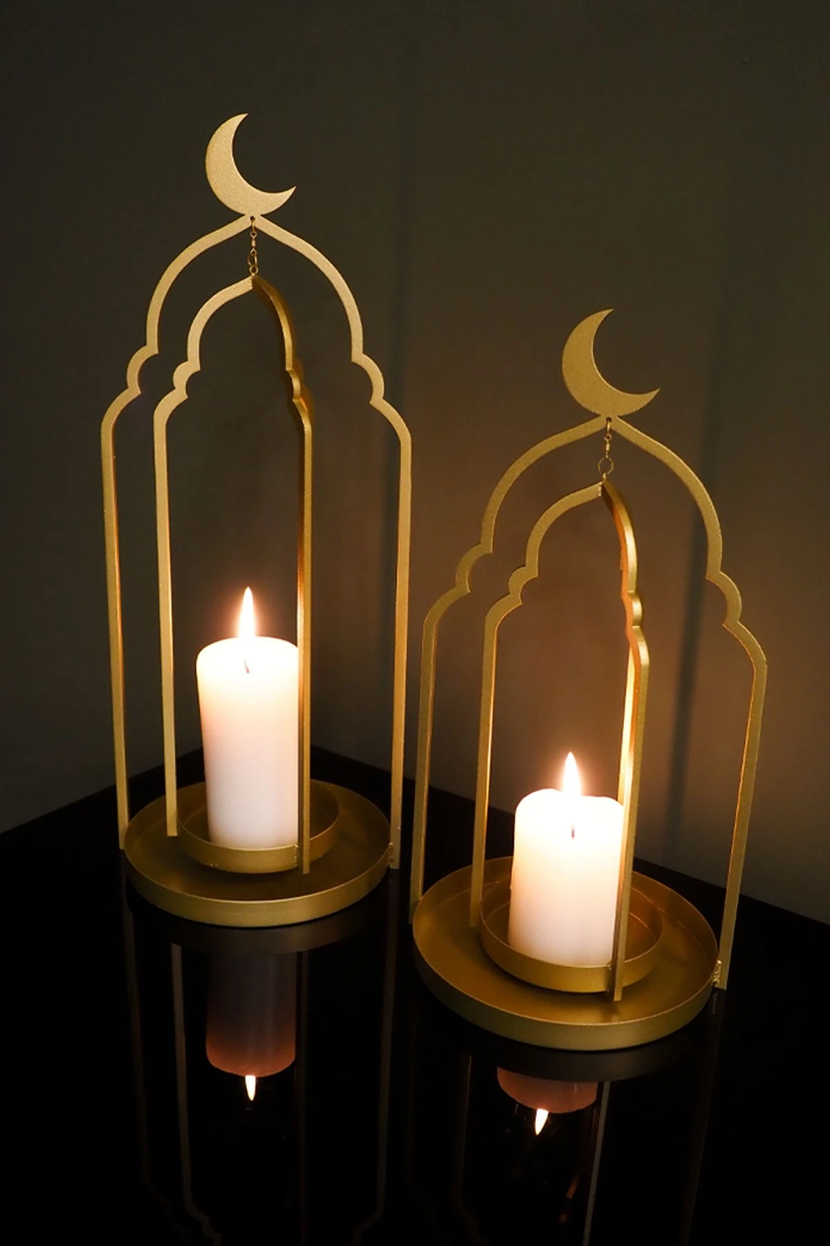 Metal 2'li Islami Mumluk Seti - Altın Renk Ramazan Süsleri - Islami Ev Dekorasyon - Wamh145
