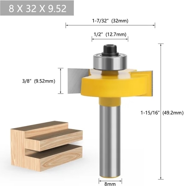 8X32X9.52 1 Adet 8mm Shank T-Yuvalama Bisküvi Ortak Yuvası Kesici Birleştirme Planya Yönlendirici Bit Rulman ile Ağaç Işleme Için Freze Kesici (Yurt Dışından)