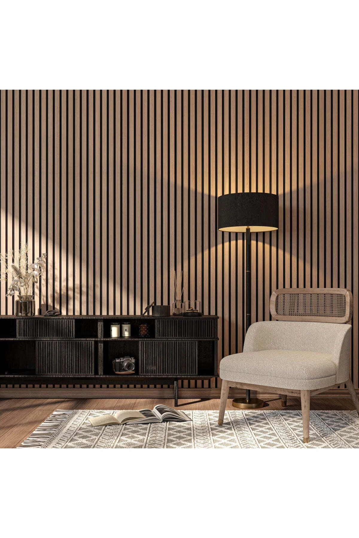 60x280 Cm Meşe Plus Akustik Duvar Paneli / Mdf / / 4 Mm Keçe/ 8 Mm Çıta