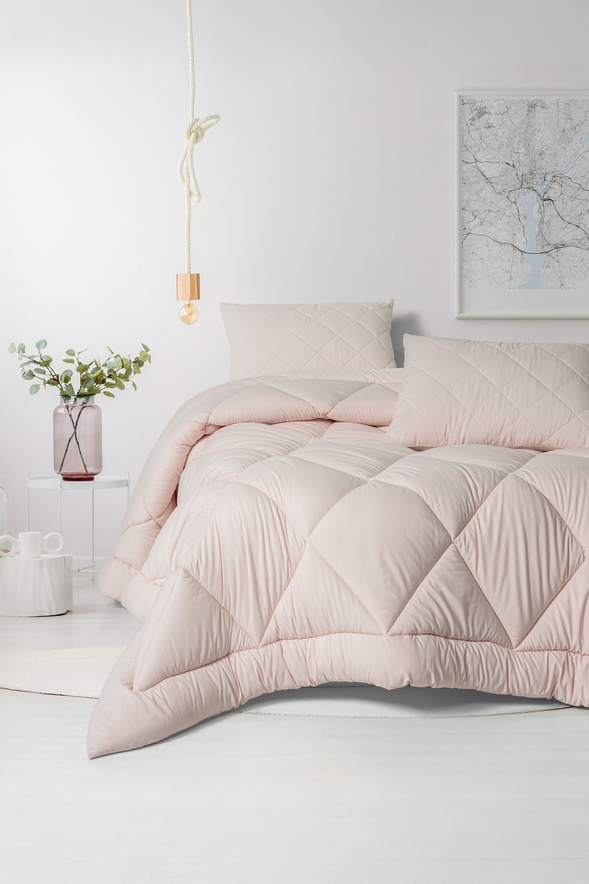 Softwash Çift Kişilik Yorgan Seti Pembe 160x200 Lastikli Çarşaf