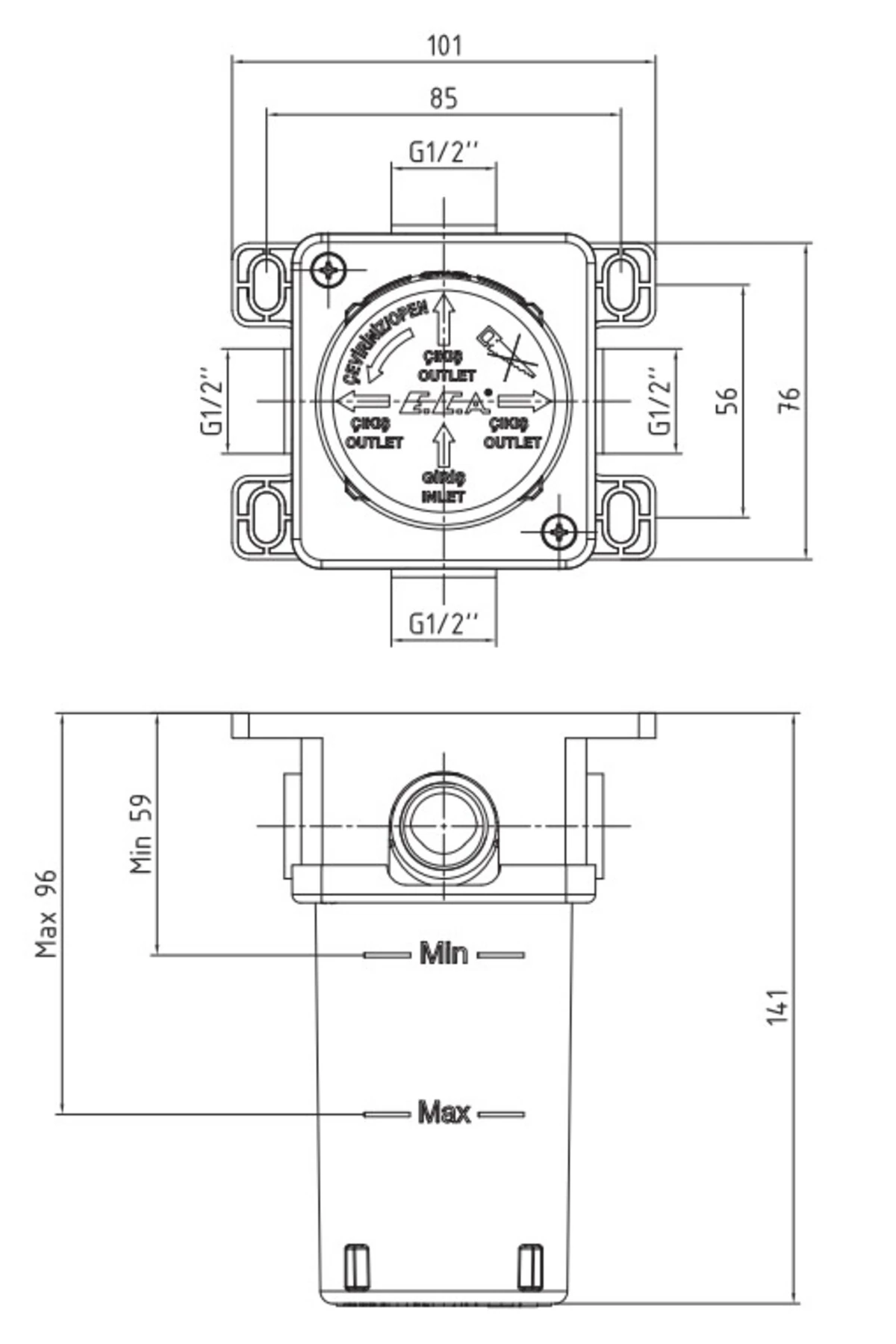 Ankastre Yön Değiştirici Sıva Altı Grubu 3 Yollu 102166306