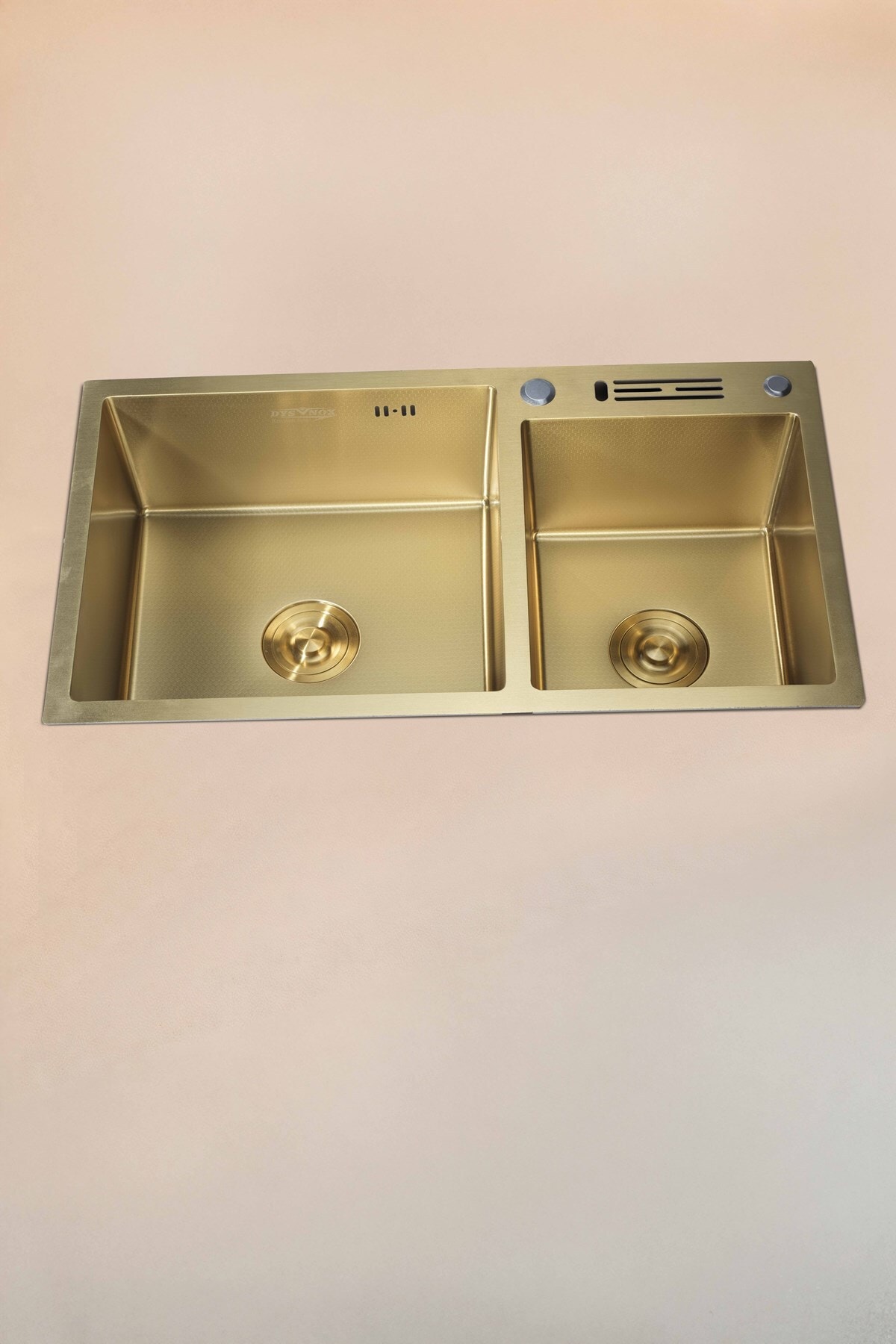 Sun Serisi %100 Krom Gold 82x45 İki Göz Bıçak Yuvalı Paslanmaz Mutfak Eviyesi, Mutfak Lavabosu