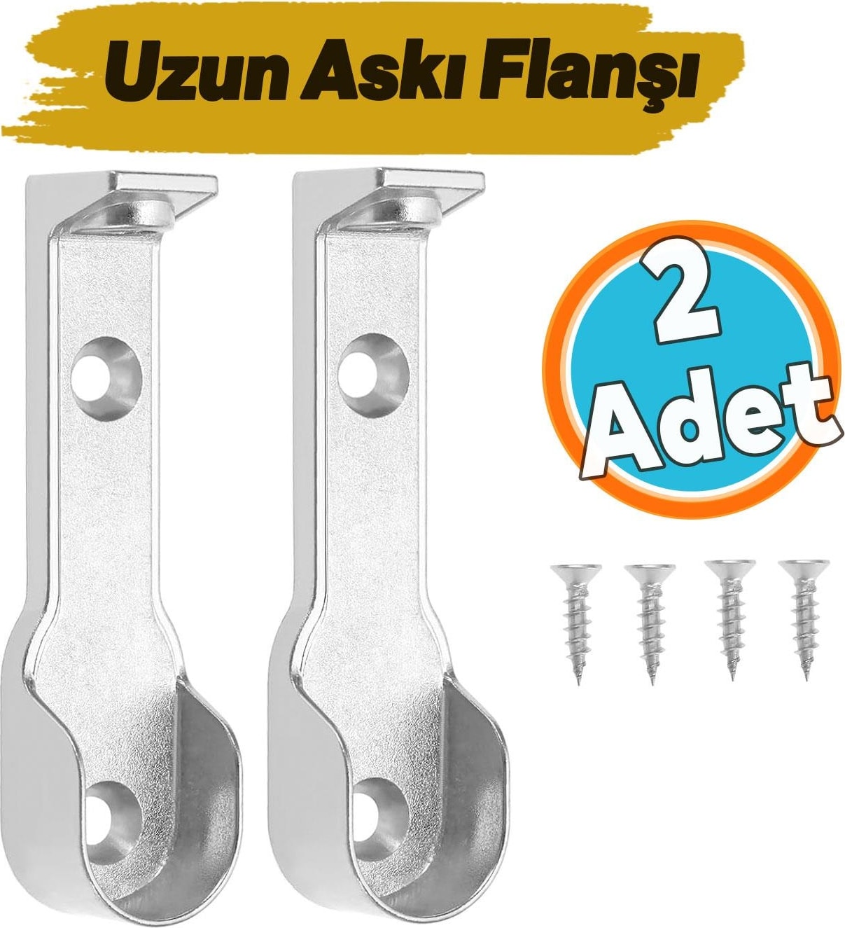 (2 Adet) Uzun Askı Flanşı Dolap Boru Sabitleme Kıyafet Elbise Askı Flanş Aparatı Krom 60 mm