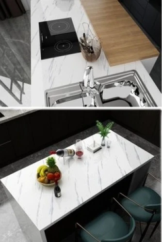 Beyaz Mermer Desenli Yapışkanlı Tezgah Folyosu (3 Mt.x 60 Cm)