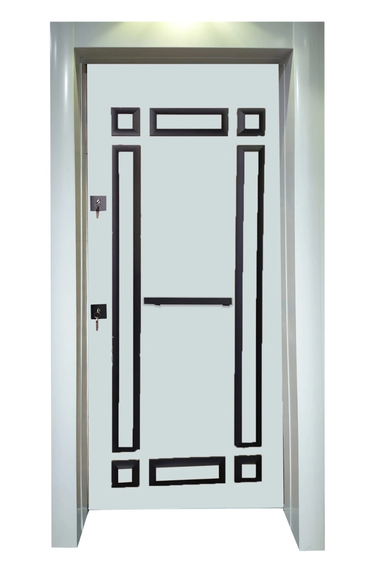 Çelik Kapı Modelleri Beyaz Kasa Kabartmalı Model Daire Kapısı, Tırnaklı Sistem Çelik Kapı Sol Açılım