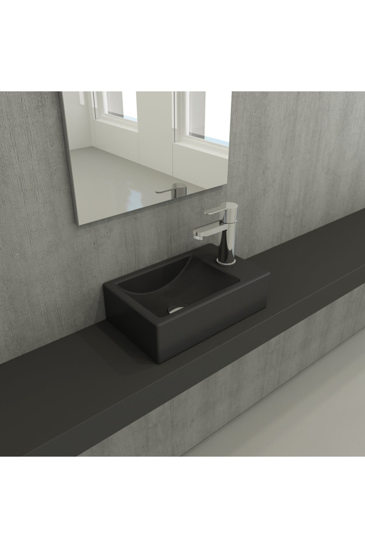 Mılano Dar Sağ Lavabo 37 Cm - Mat Antrasit