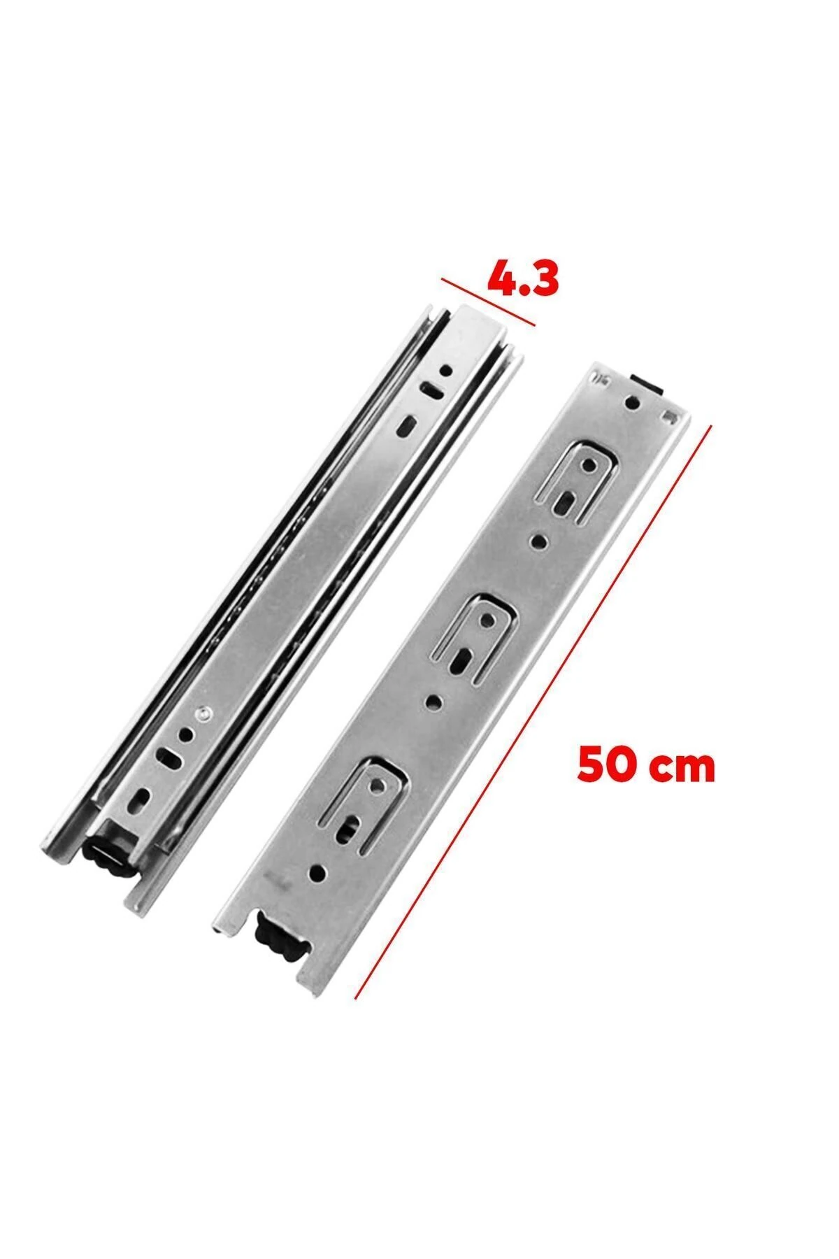 Bilyalı Dolap Çekmece Rayı Metal En 4.3 cm Uzunluk 50 cm Gardrop Mutfak Dolabı