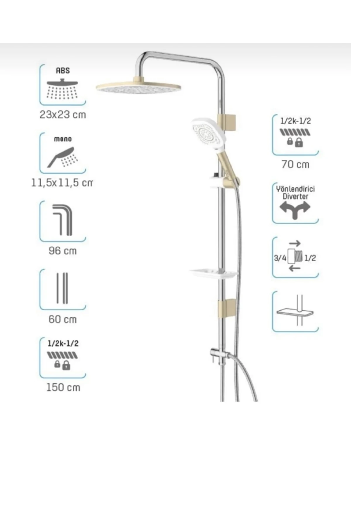 Duş Seti Gold Beyaz Duş Sistemi Tepe Yağmurlama Duş Başlığı Altın Beyaz
