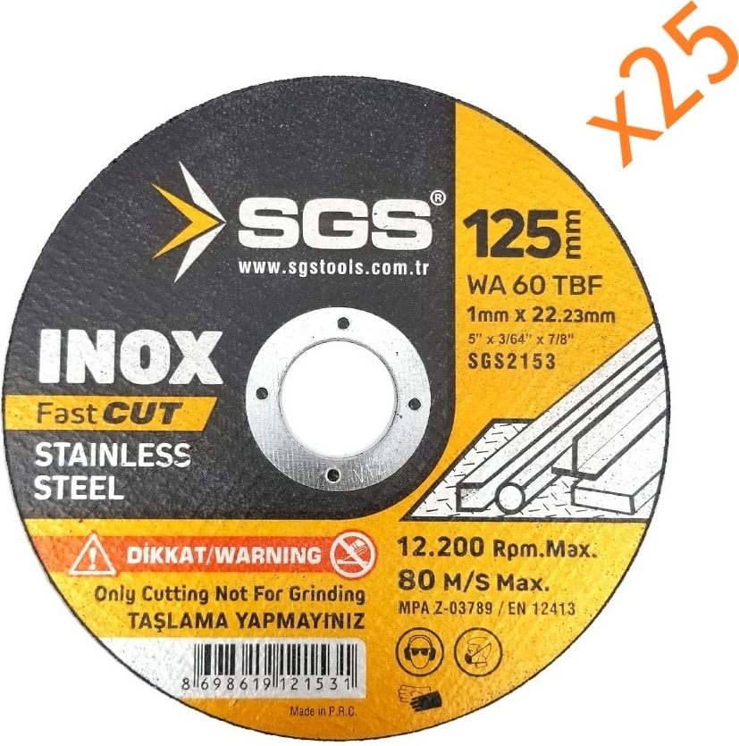SGS Inox Metal Kesici Taş 125×1 mm 25 Adet