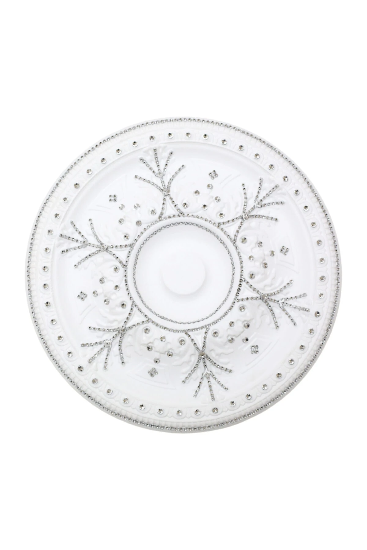 Gümüş Renk Taşlı Rüzgar Desenli Stropiyer Tavan Göbeği - 60 Cm