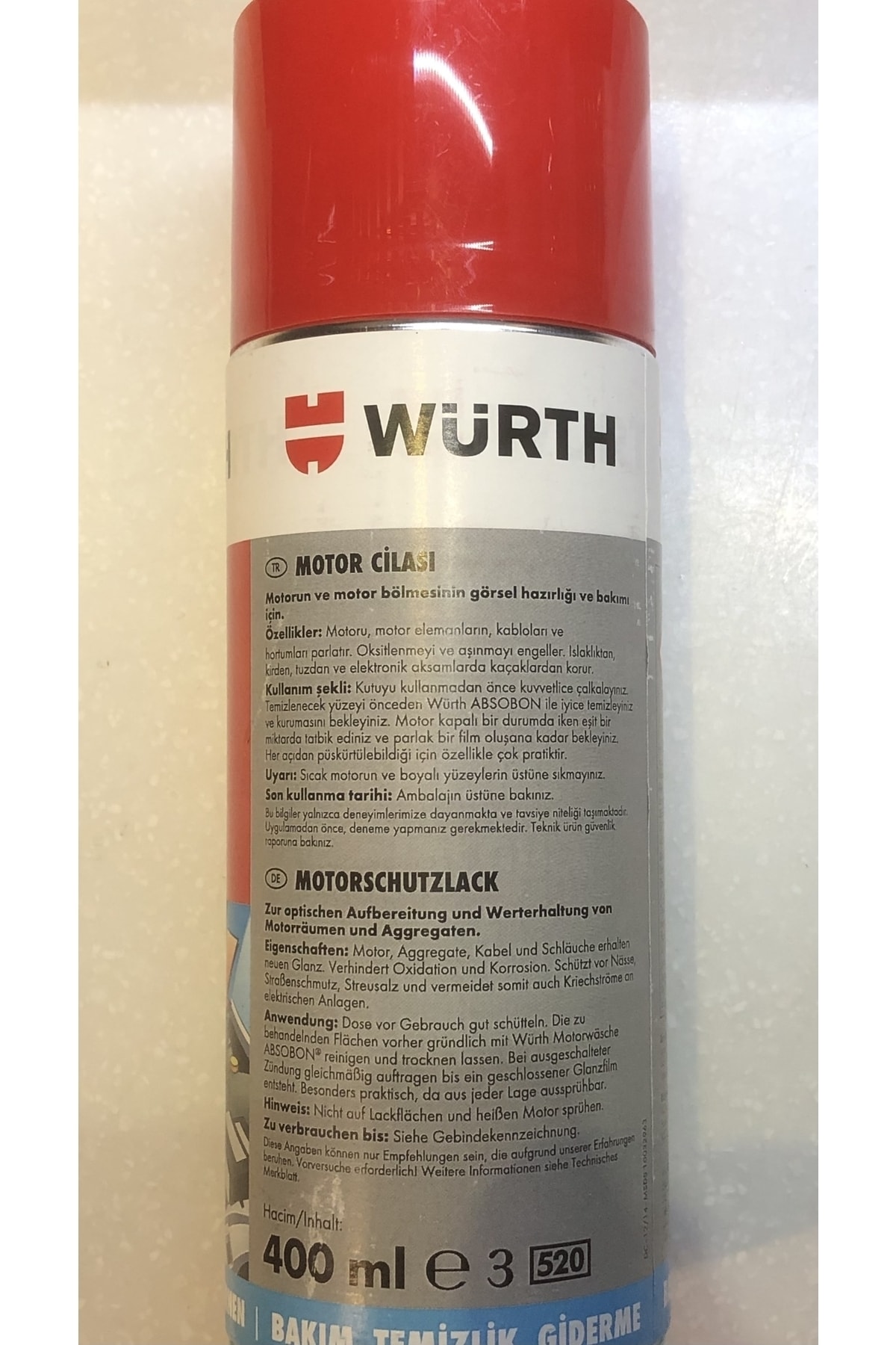WÜRTH ARAÇ MOTOR CİLASI/TEMİZLİĞİ/BAKIMI