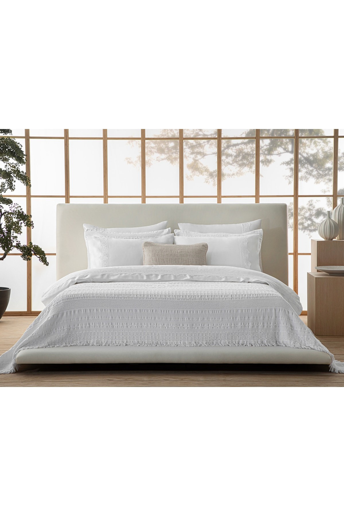 Kiara Brodeli Pamuk Saten Çift Kişilik Nevresim Takımı 200x220 Cm Beyaz