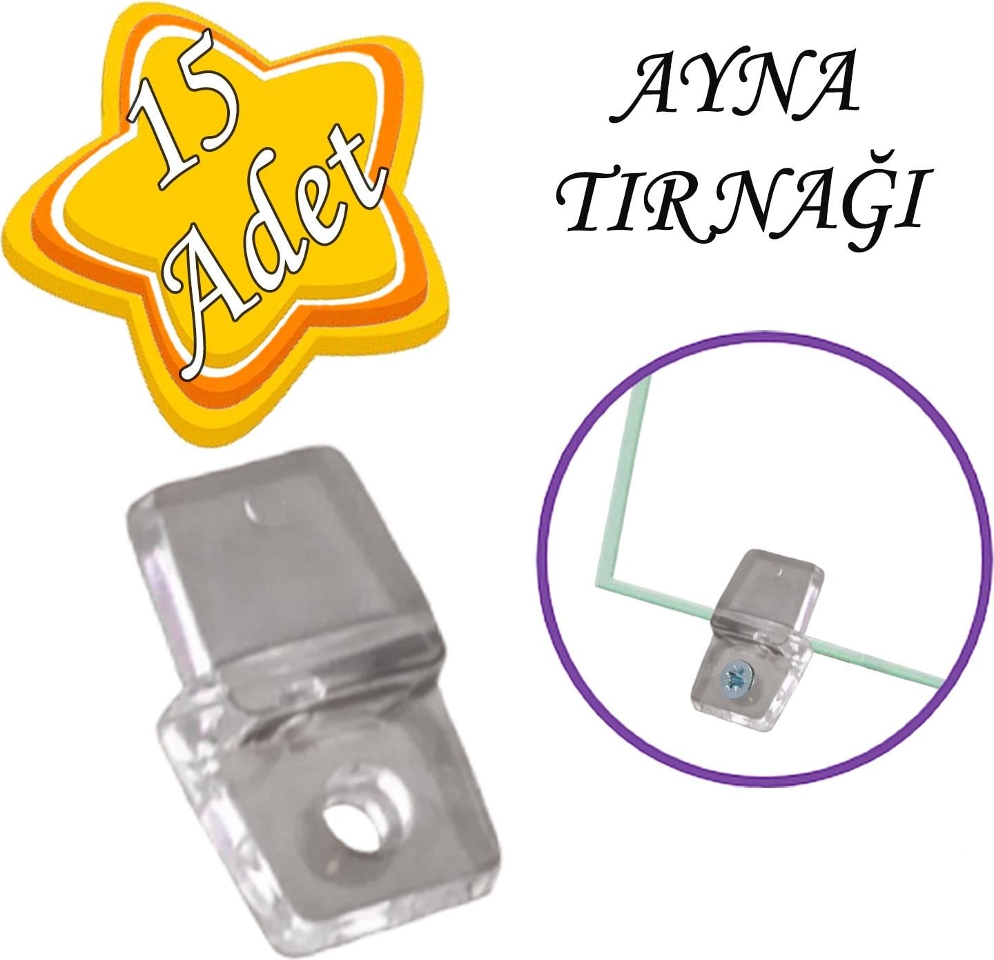 15 Adet Ayna Tırnağı Cam Ayna Tutucu Plastik Şeffaf