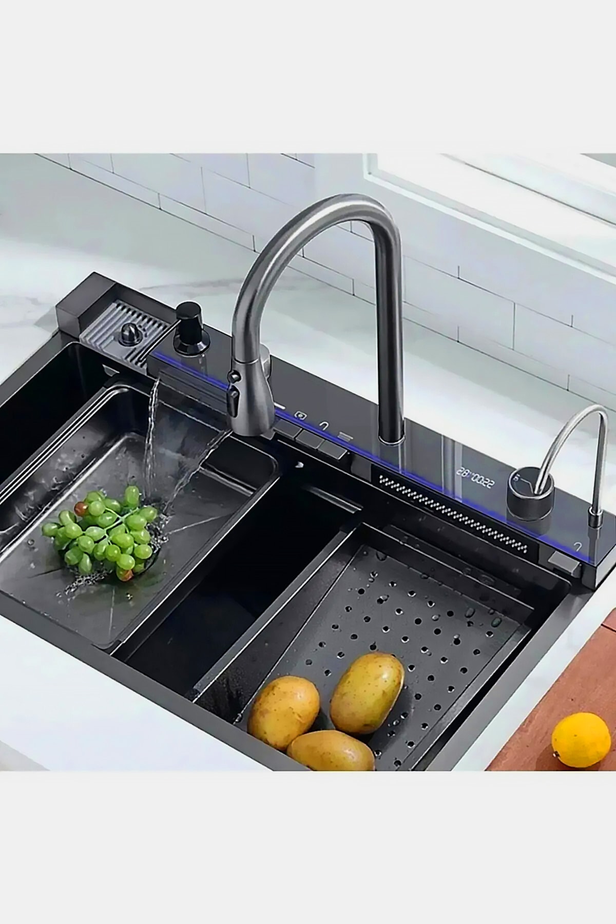 Teknolojik Akıllı 304 Paslanmaz Çelik Full Set Antasit Gri Piyano Tuşlu Evye Seti