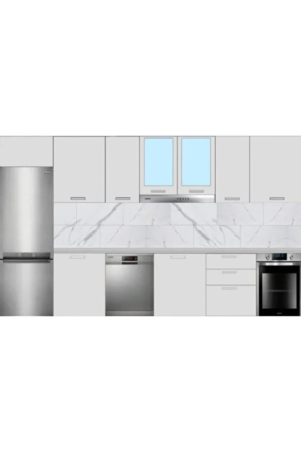 6 Adet 60cmx30cm Beyaz Mermer Desen Yapışkanlı Karavan Banyo Wc Duvar Kaplama Paneli BS1763