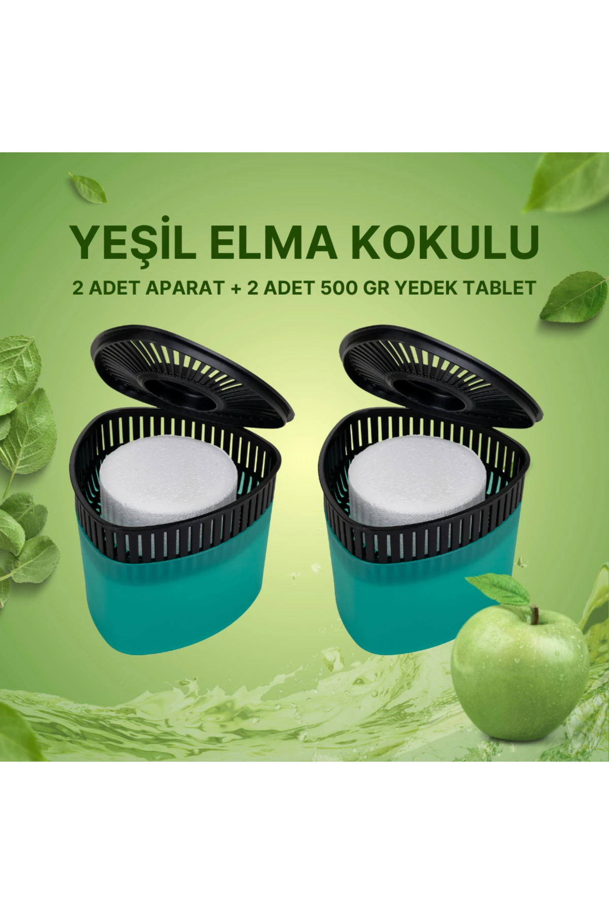 2 Adet 500 gr Nem Alıcılı Ve Rutubet Giderici Aparat Üçgen Yeşil Elma (TABLET DAHİL)
