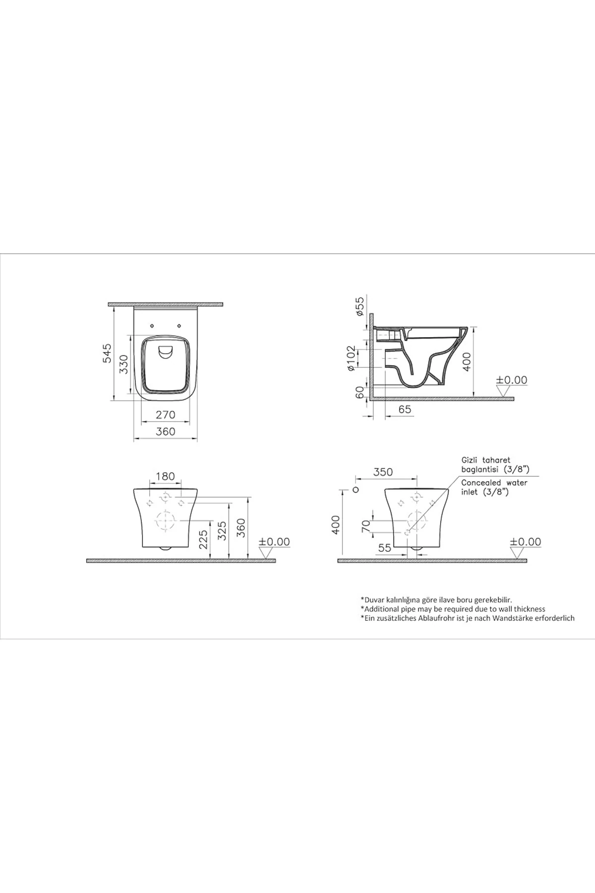Asma Klozet Zentrum Square SmoothFlush Kanalsız, 7484L003-0090