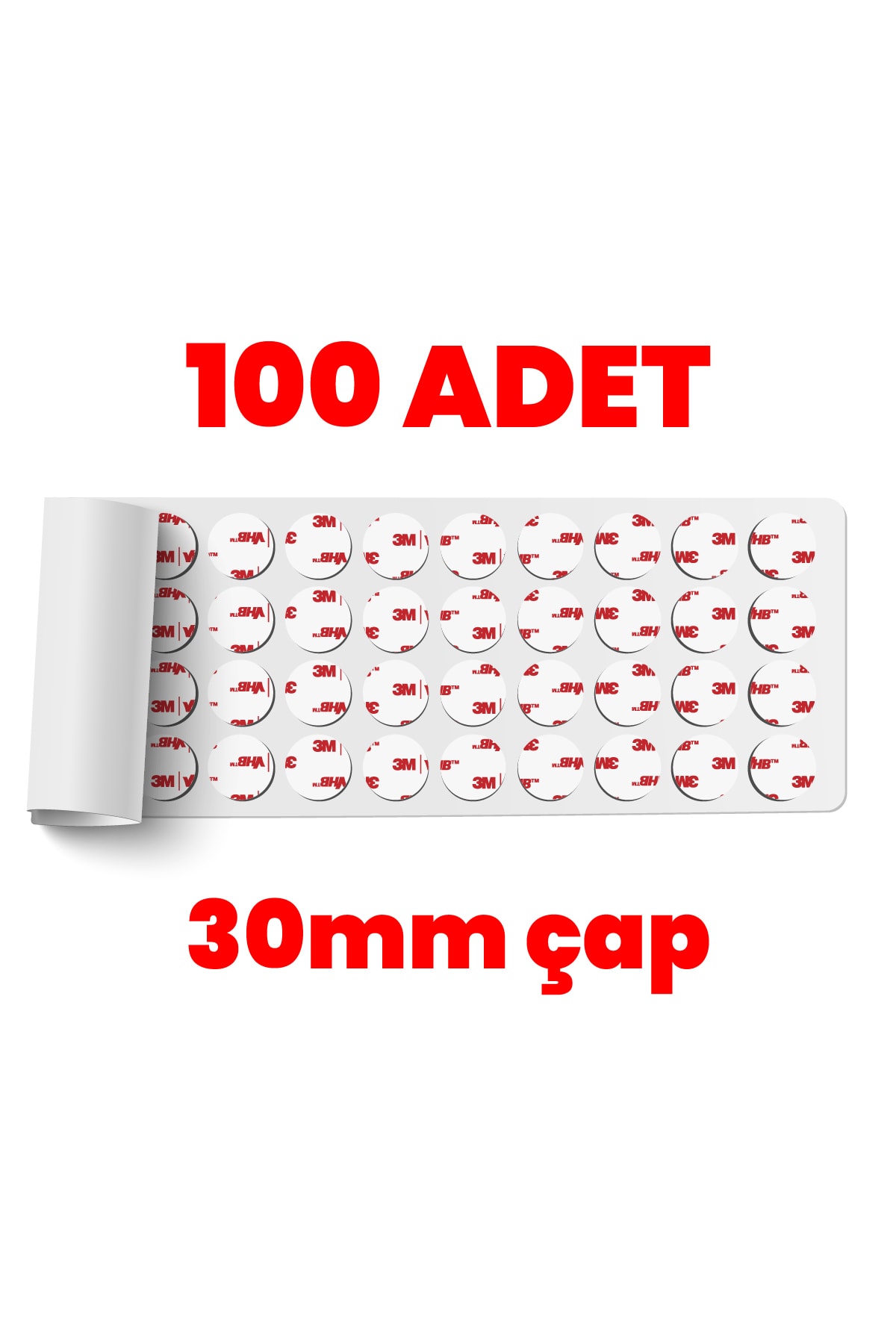 Vhb Çok Güçlü Çift Taraflı 100 Adet Çap:30mm Et:1mm
