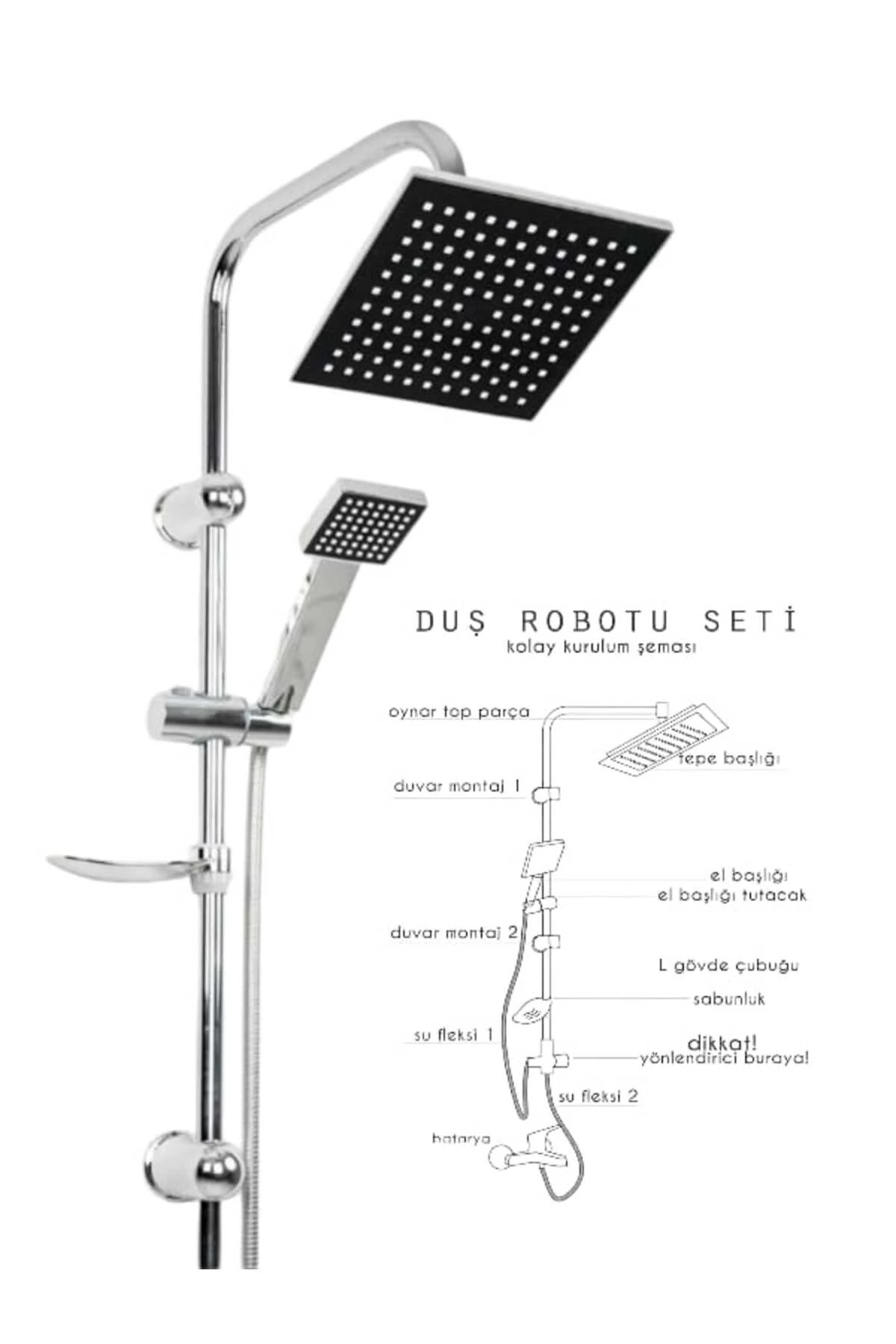 4'lü Banyo ve Mutfak Batarya Seti - Robot Duş, Mix Banyo, Mutfak ve Lavabo Bataryası - Pirinç Gövde