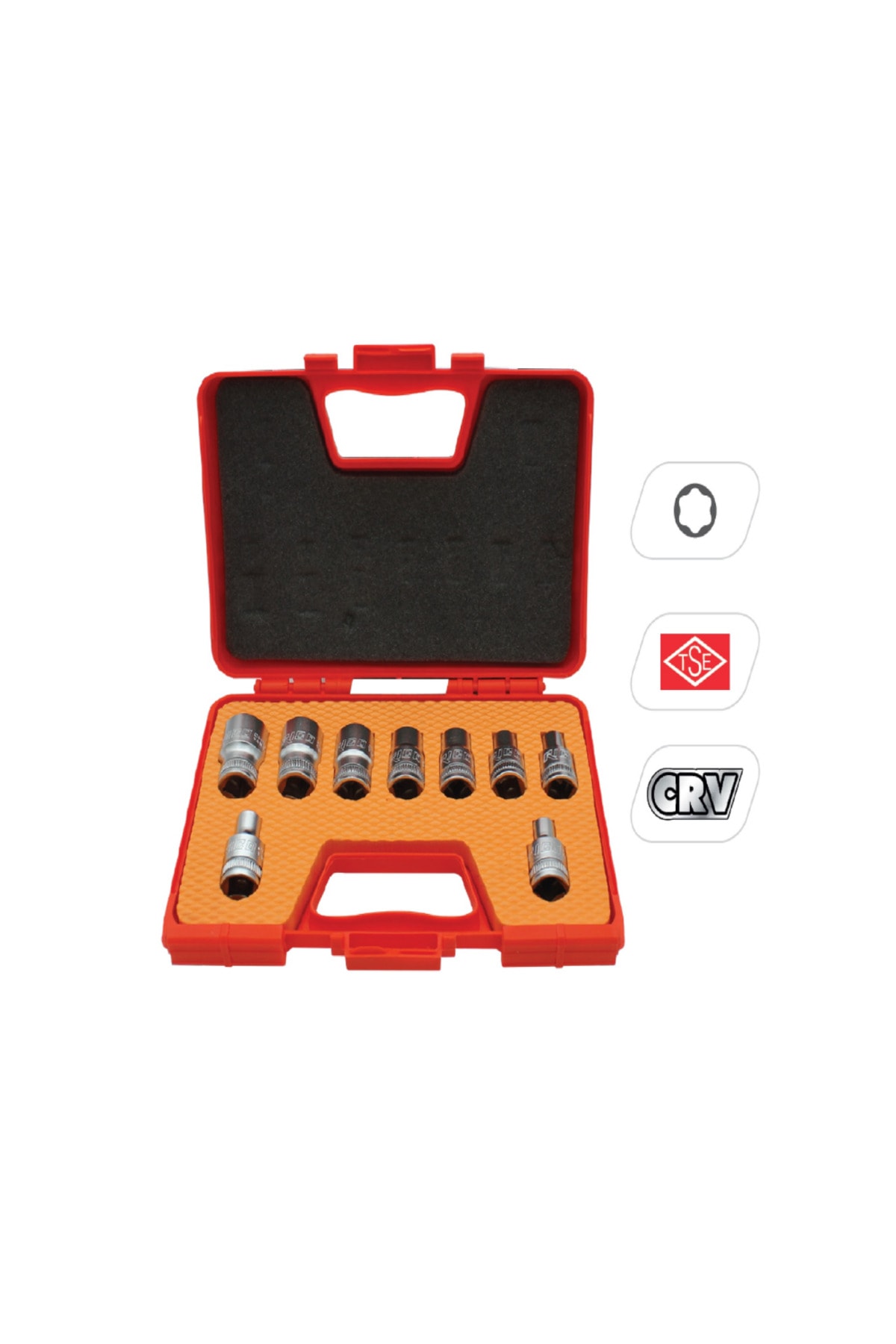 9 Parça 1/2” İç Torx E Lokma Seti Uzun
