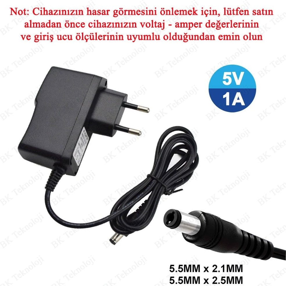 5 Volt 1 Amper 5.5mm x 2.5mm / 2.1mm Uçlu 5V 1A Adaptör