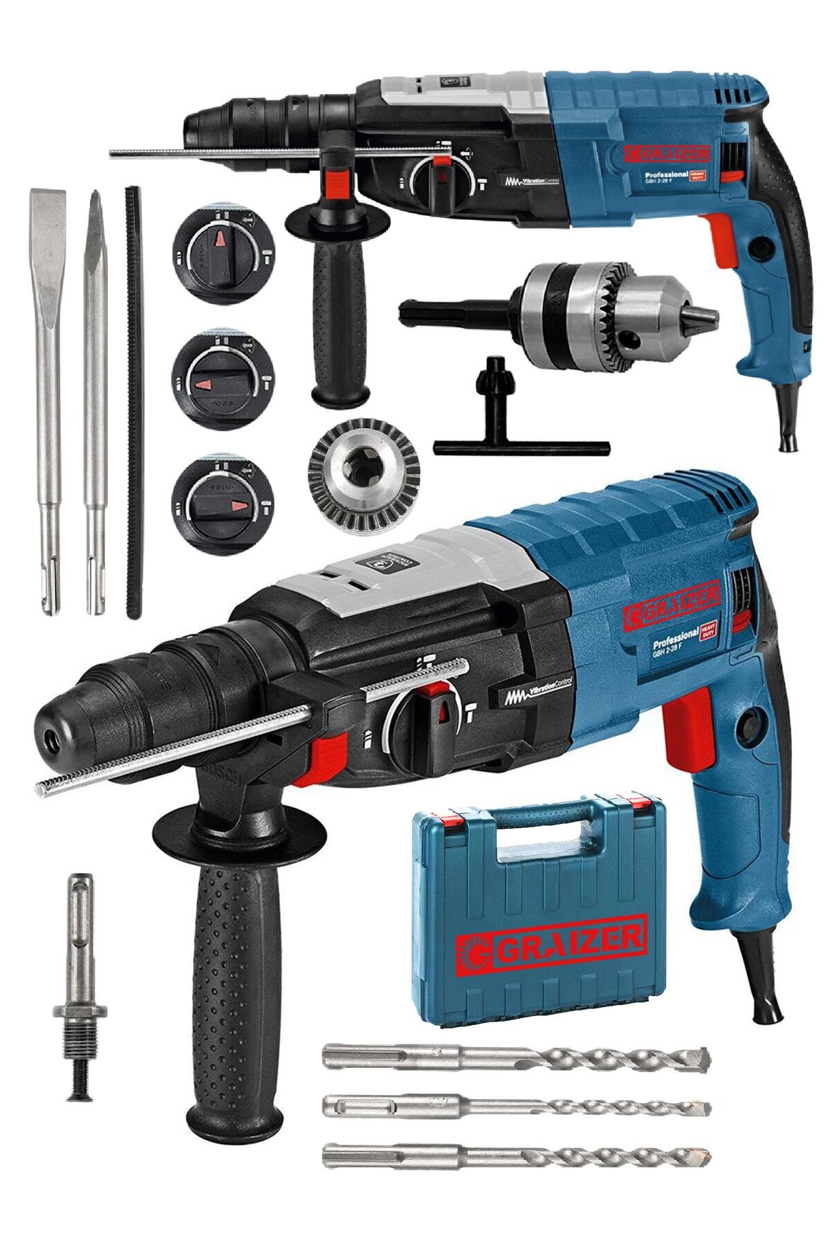 Alman 3000 Watt Kırıcı Delici Sjs Metal Dişli Şanzuman Hilti Darbeli Matkap ve 5 Uç 2-2mm Gri