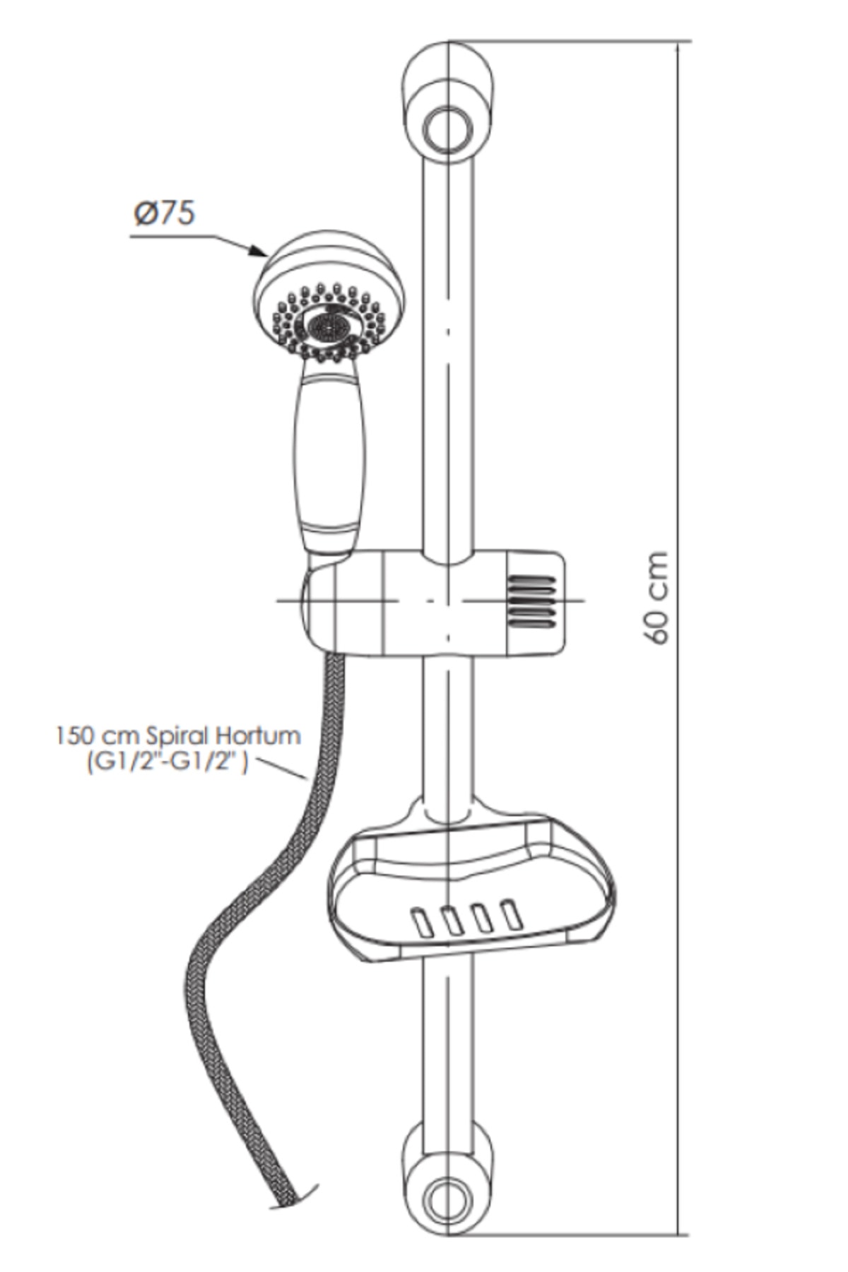 Adnoss DST16 Sürgülü Duş Seti (3 Fonksiyonlu Ø75)