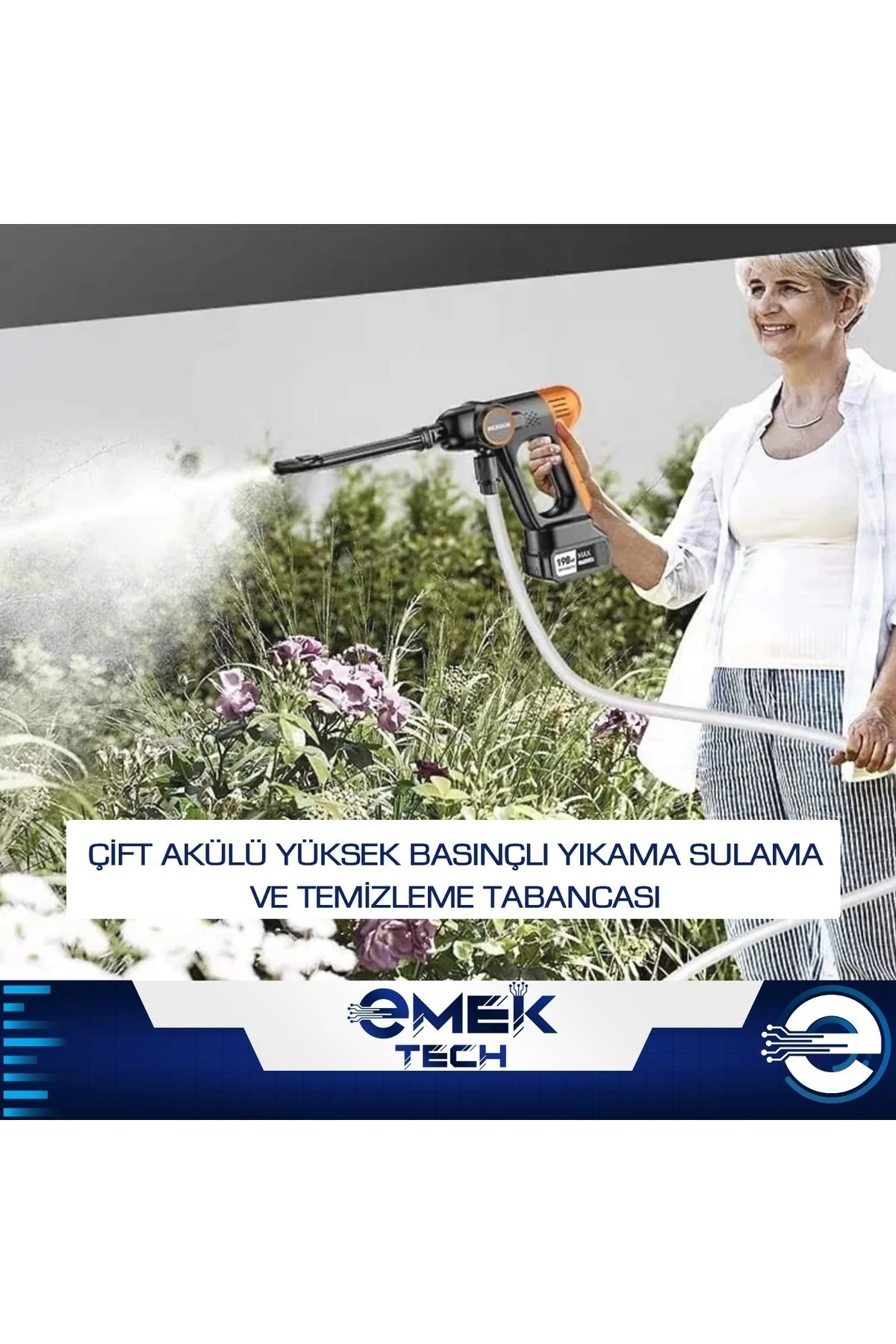 Çift Akülü Şarjlı Yüksek Basınçlı Oto Araba Bahçe Yıkama Sulama Ve Temizleme Tabancası Makinesi