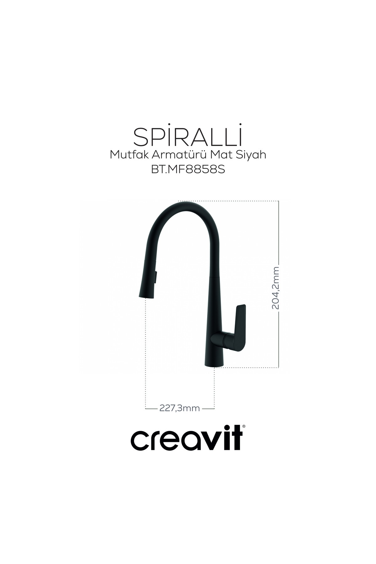 Spiralli Mutfak Armatürü Mat Siyah
