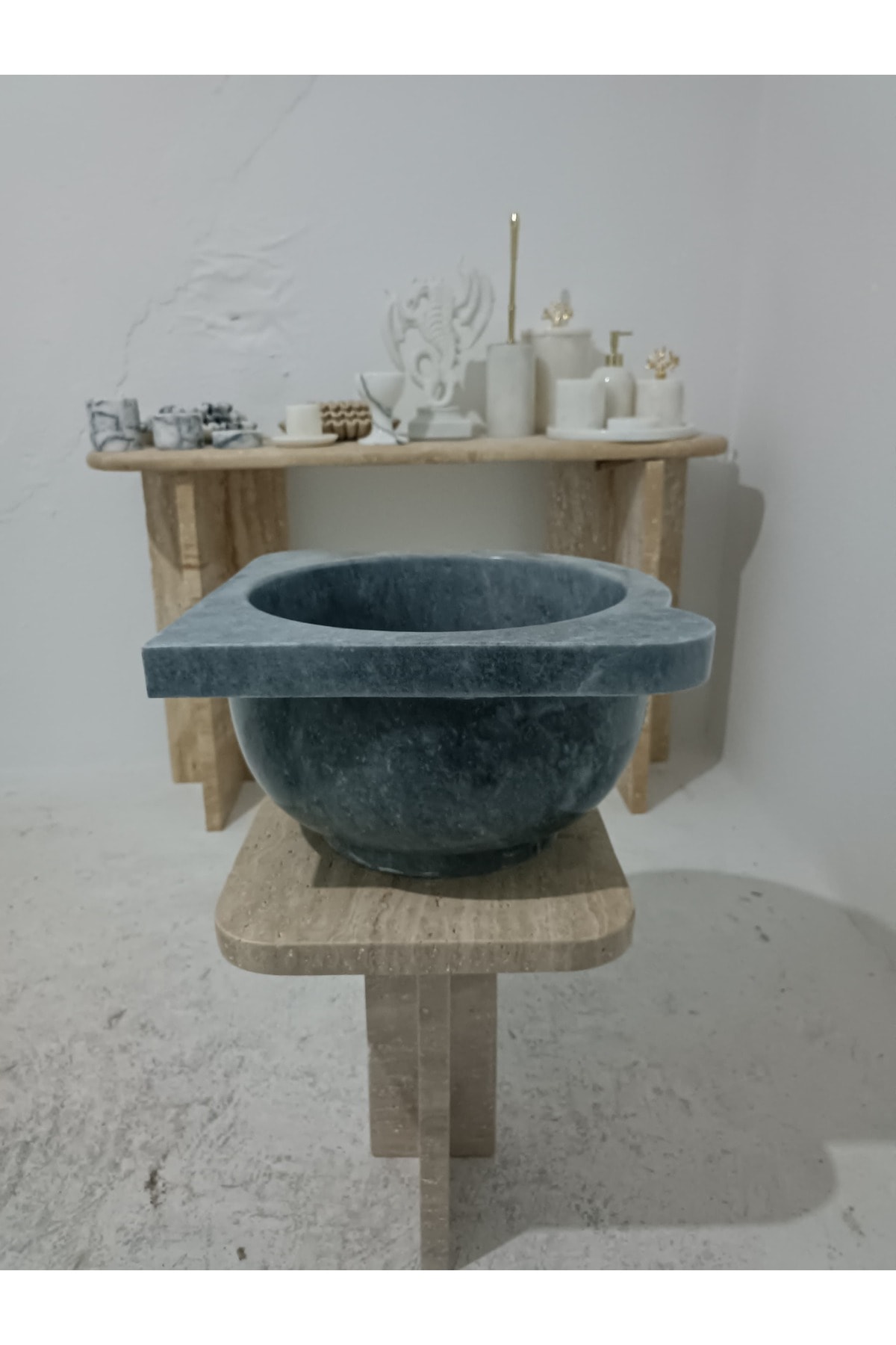 Gri Mermer köşe Kurna-hamam kurnası-banyo kurnası-ev hediyesi