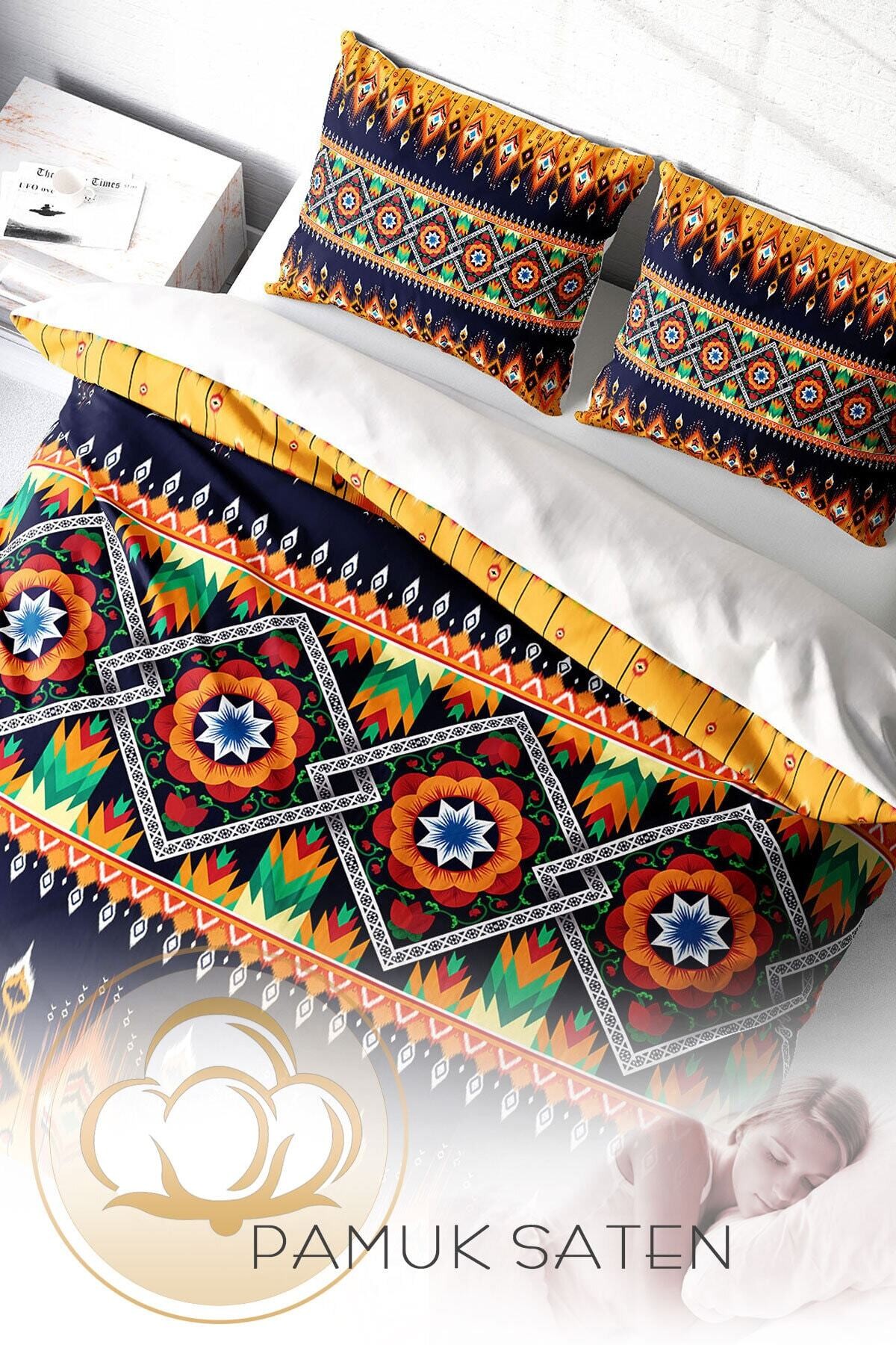 Kıng Sıze Oriental Ethnic 3d Pamuk Saten Çift Kişilik Nevresim Takımı 220x240cm