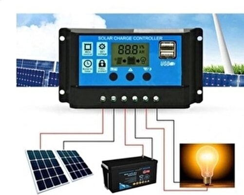 Güneş Paneli Solar Şarj Kontrol Cihazı 20A LCD Ekranlı Akü Regülatörü