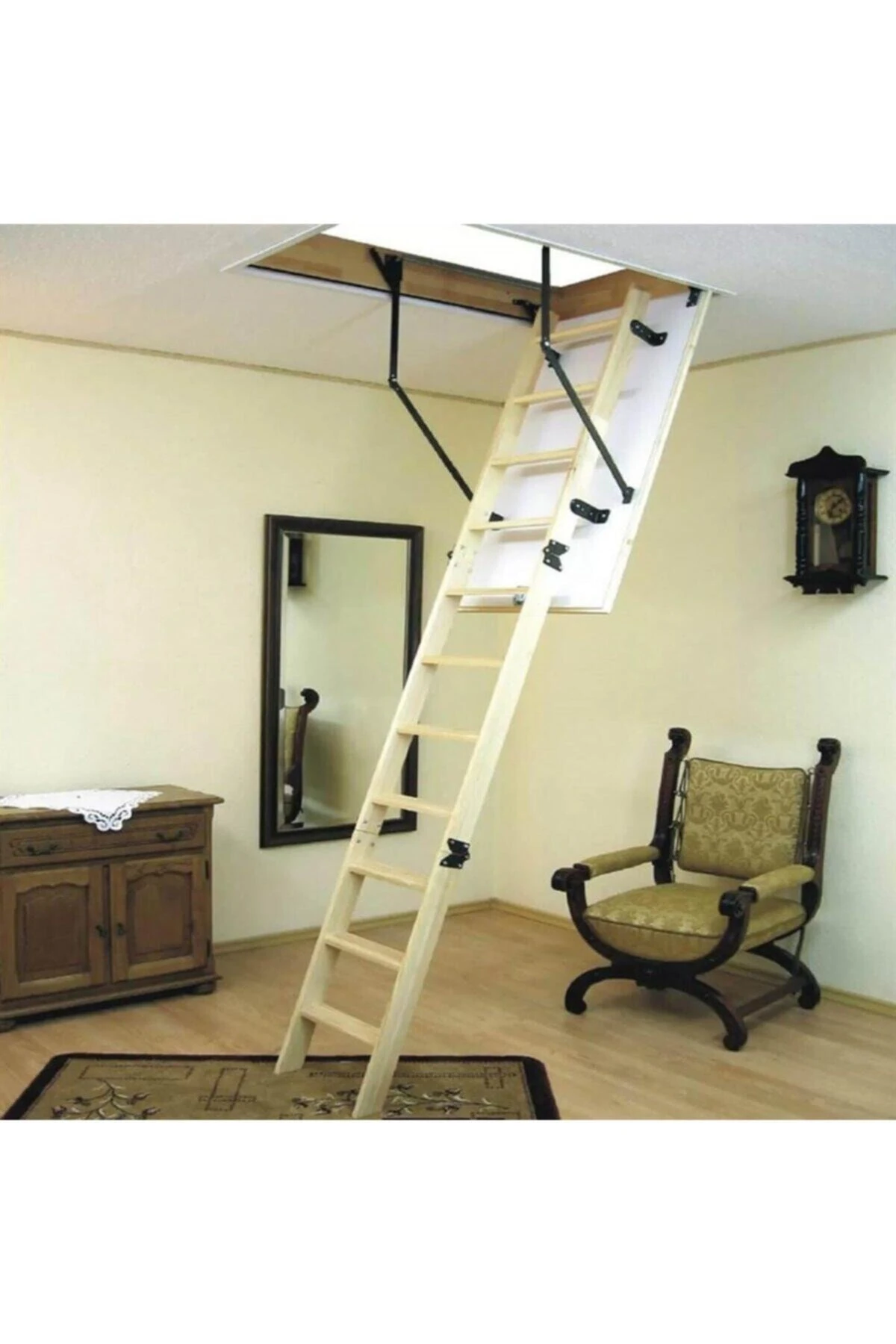 Minka Ahşap Çatı Merdiveni Çok Şık Dekoratif Kullanışlı Ve Güvenli Çatı Merdiveni