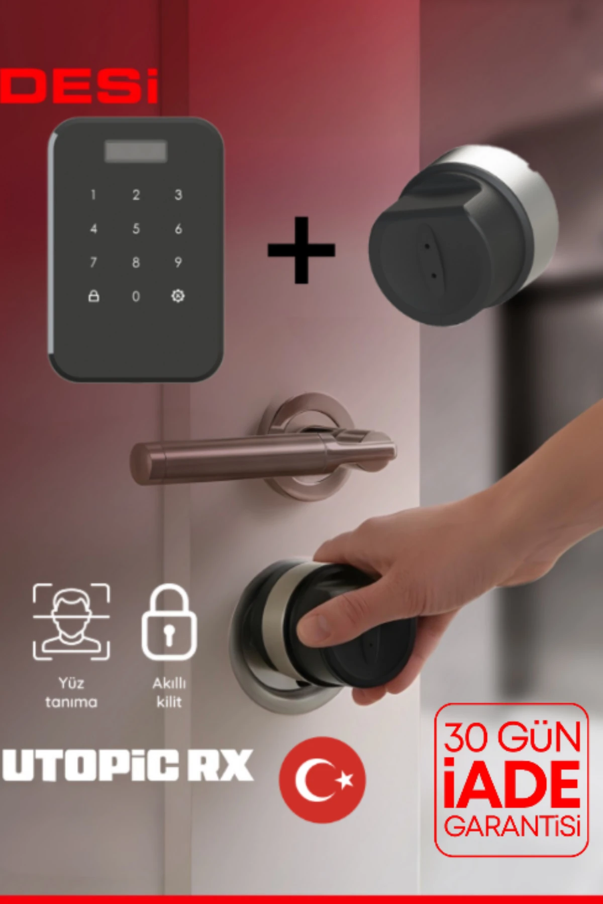 Yüz Tanımalı Akıllı Kilit Utopic RX Anahtar Üzerine Takılan Akıllı Kapı Kilidi