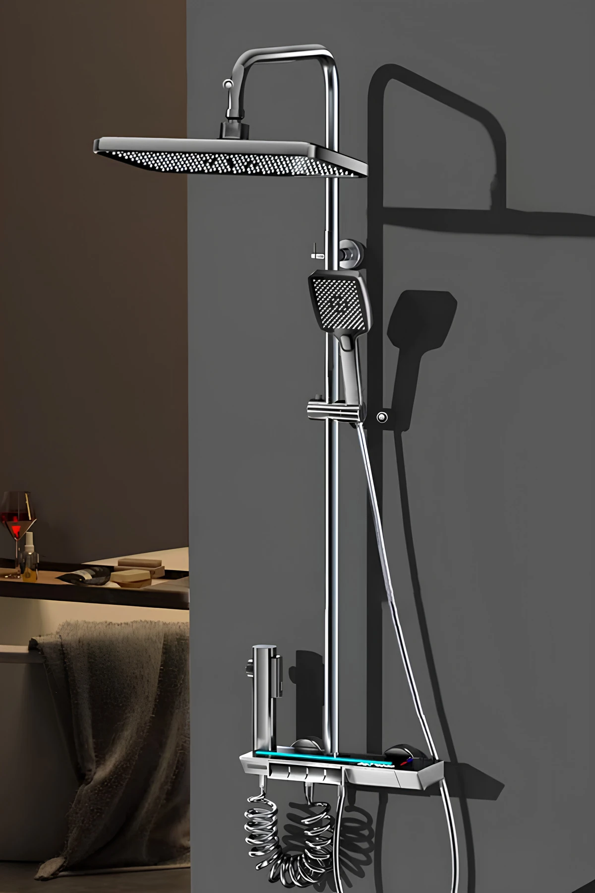 Piyano 5 Fonksiyonlu Kendinden Banyo Bataryalı Dijital Akıllı Robot Duş Seti Tepe Duş Seti