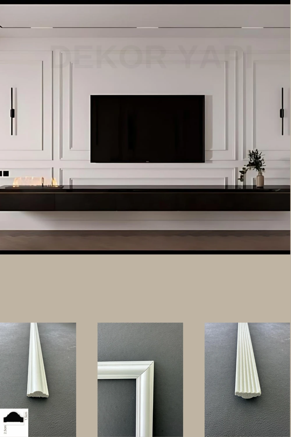 Dekoratif Boyanabilir 2,5 cm Duvar Çıtası Kesimli Hazır Paket Televizyon Ünitesi