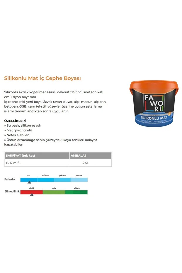 Silikonlu İç Cephe Boyası Mat Mum Çiçeği 2,5 lt