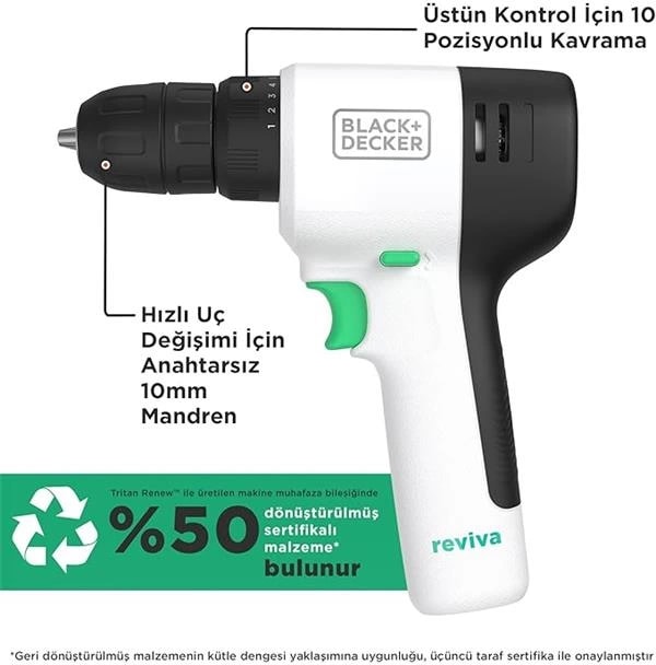 Black + Decker Reviva 12V Şarjlı Matkap (1,5AH)