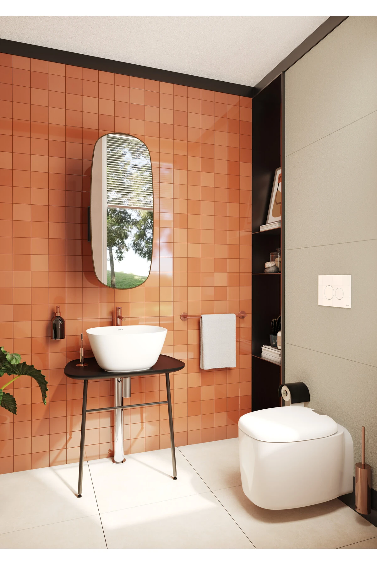 Origin A4258126 Ankastre Lavabo Bataryası, İki Rozetli, Sıva Üstü, Bakır