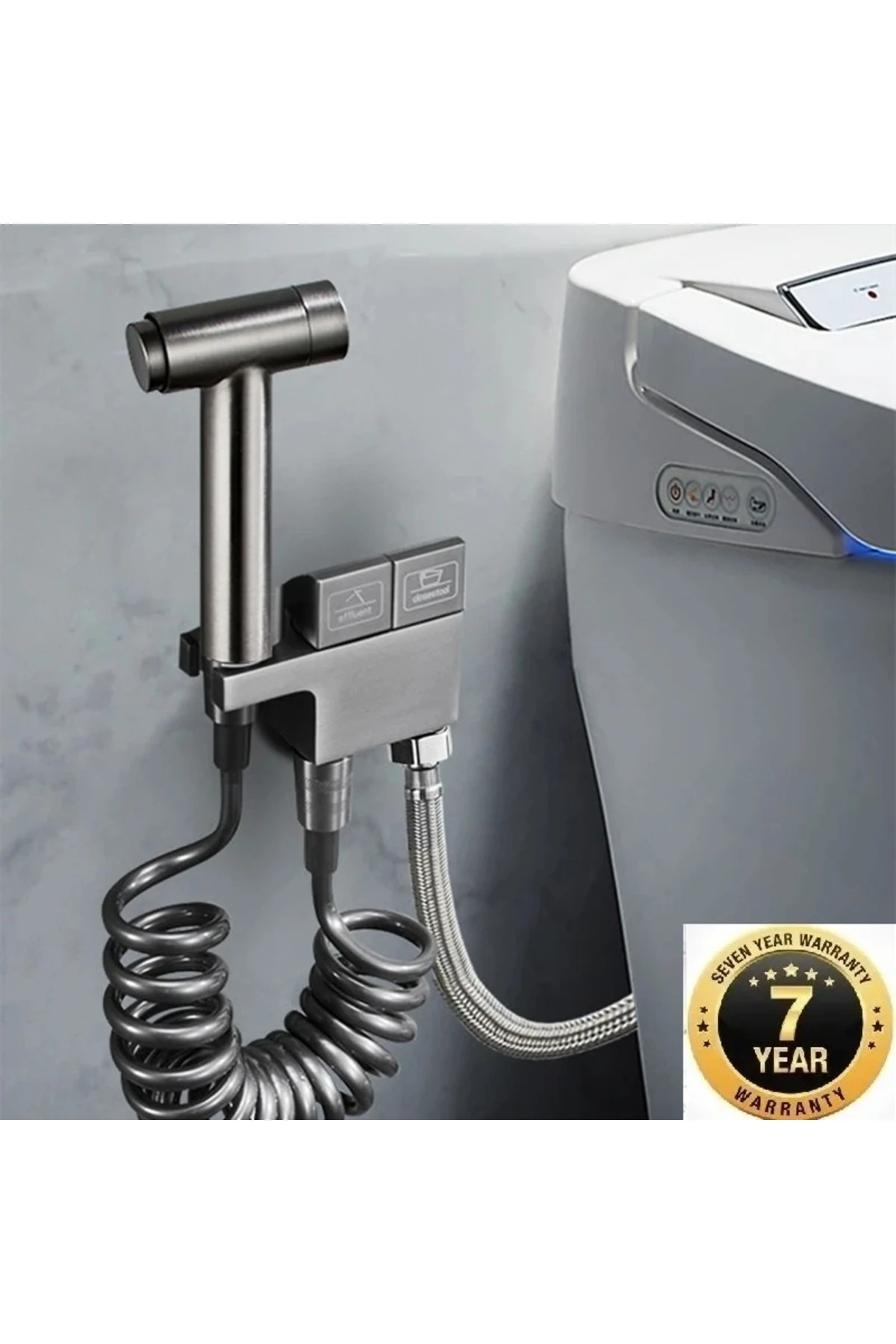 Banyo Bide Basınçlı Püskürtücü Taharet Musluğu Klozet Hortumu Antrasit Renk İthal 7 Yıl Garantili