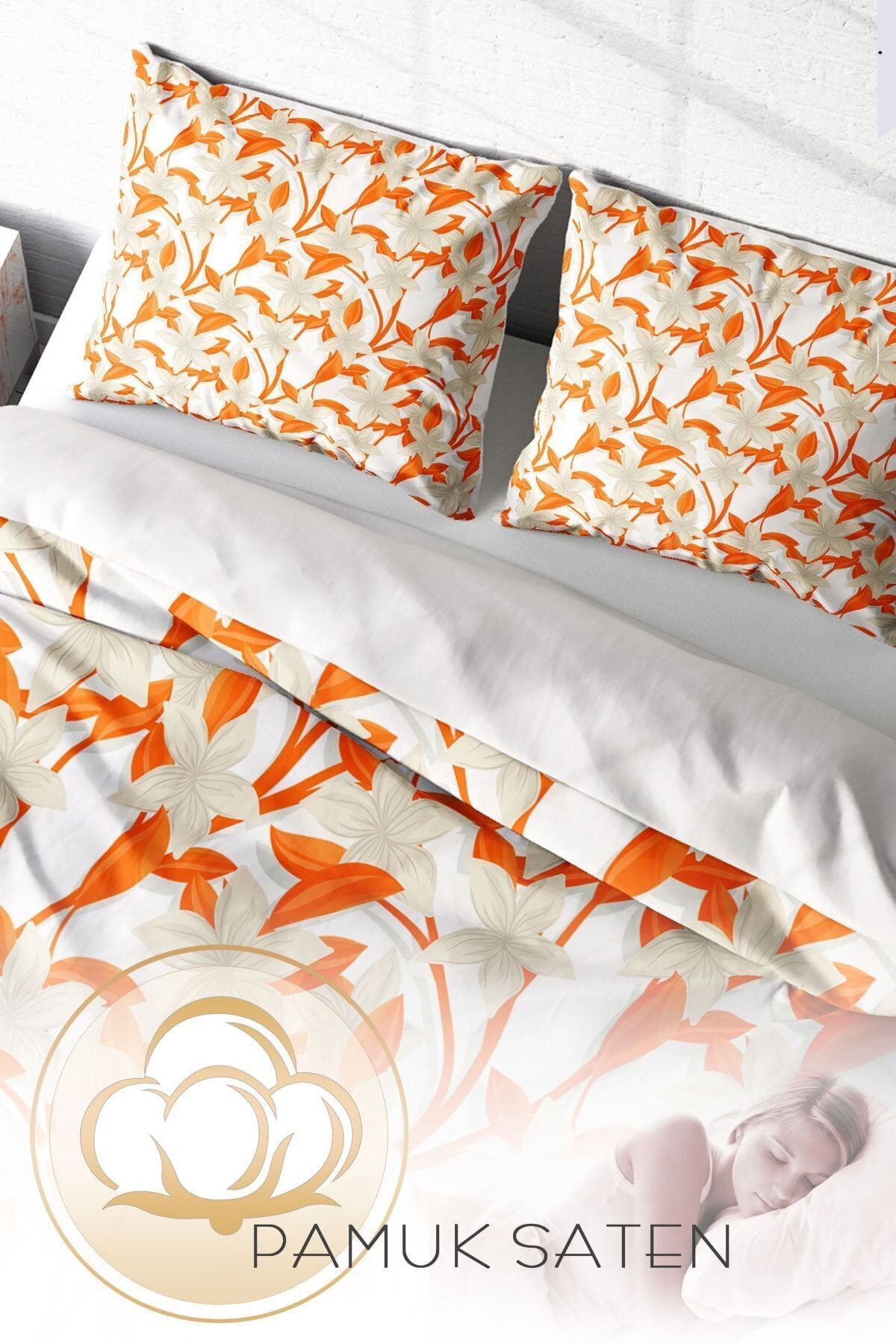 Orange 3d Pamuk Saten Çift Kişilik Nevresim Takımı